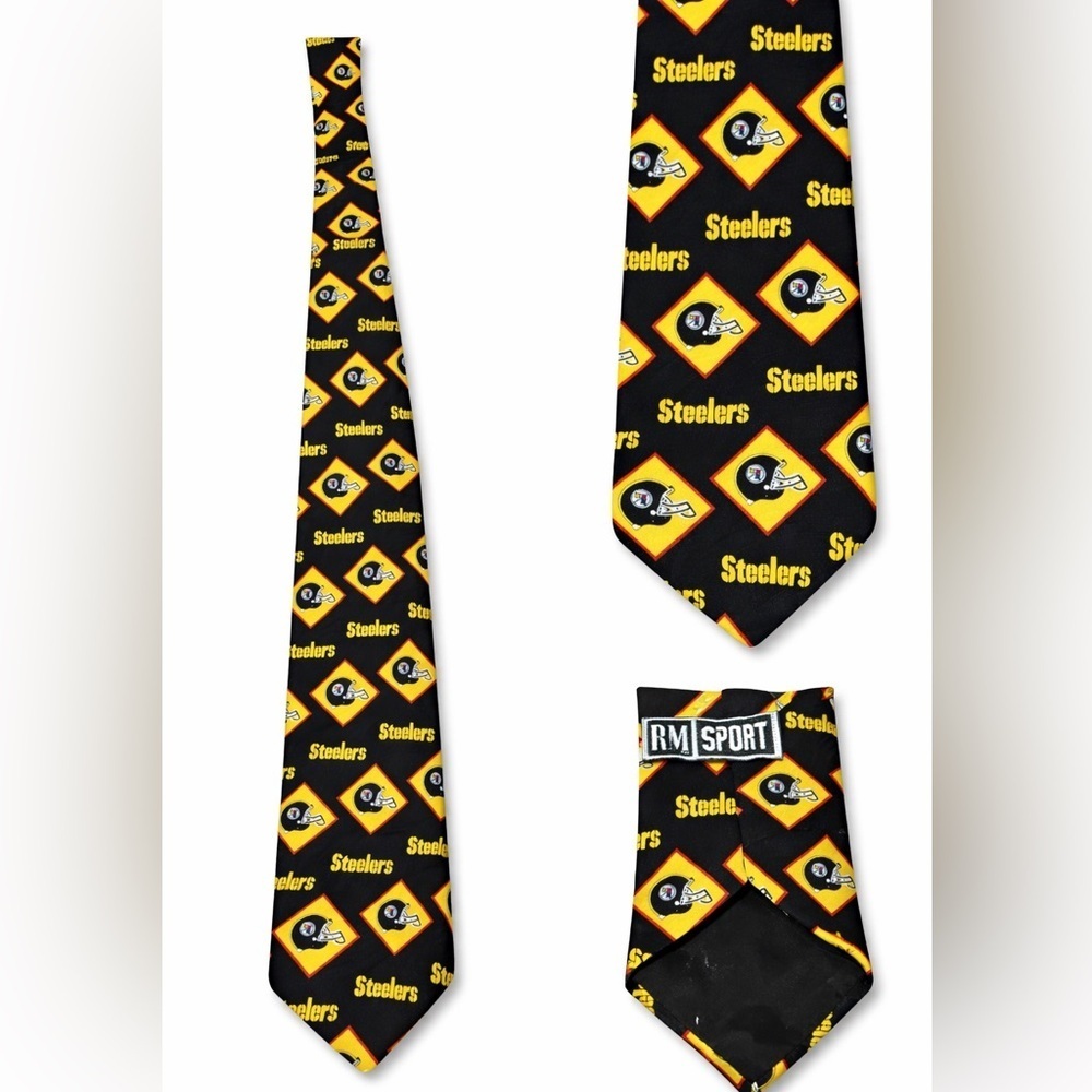 Vintage 1995 Steelers Silk Tie Ralph Marlin RM Sport NFL Black Gold Helmet